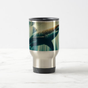 Shark in the deep blue sea & sunlight travel mug