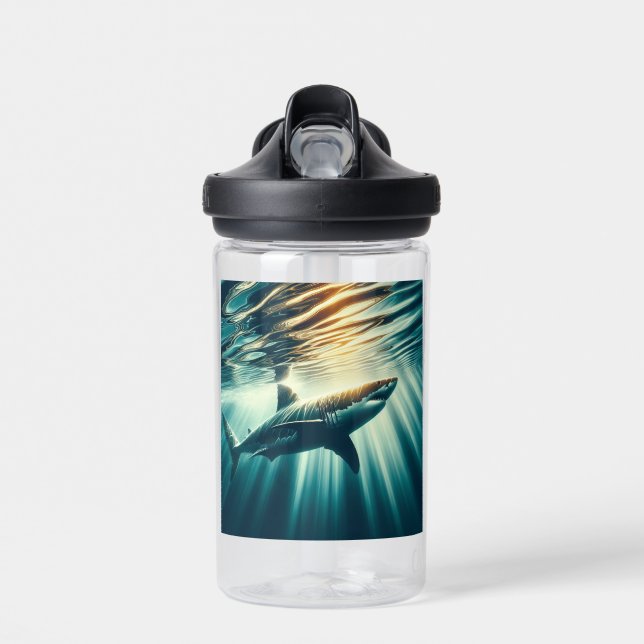 Shark in the deep blue sea & sunlight water bottle (Front)