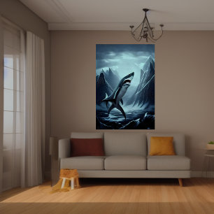 Shark in the snowy mountain   AI Art  Poster
