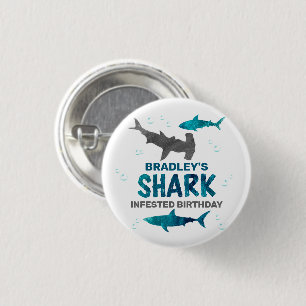 Shark Infested Any Age Birthday Party 1 Inch Round Button