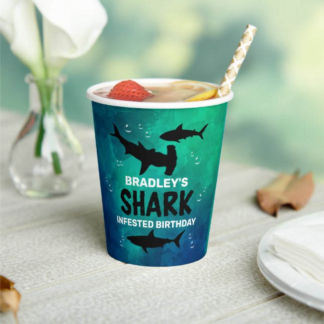 Shark Infested Any Age Birthday Party Paper Cups (Insitu)