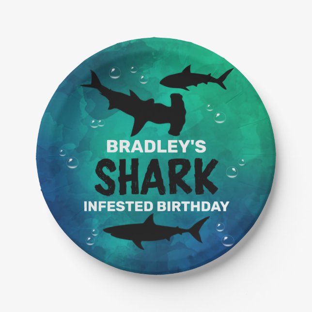 Shark Infested Any Age Birthday Party Paper Plate (Front)