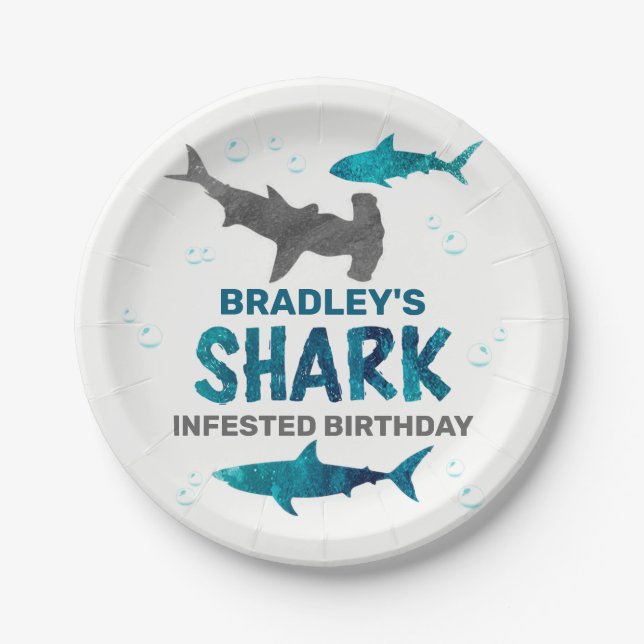 Shark Infested Any Age Birthday Party Paper Plate (Front)