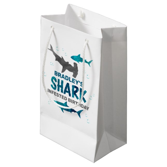 Shark Infested Any Age Birthday Party Small Gift Bag (Front Angled)