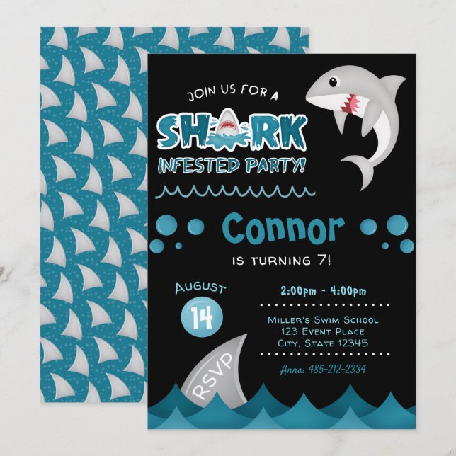 Shark infested Birthday Party Invitation (Front/Back)