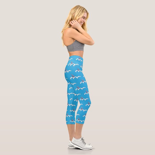 Shark Infested Waters Light Blue Capri Leggings (Right)