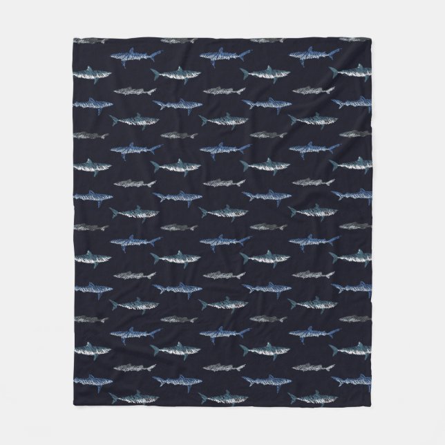 Shark Invasion Pattern Fleece Blanket (Front)