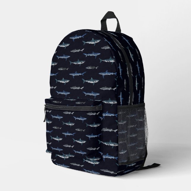 Shark Invasion Pattern Printed Backpack (Back Corner Right)
