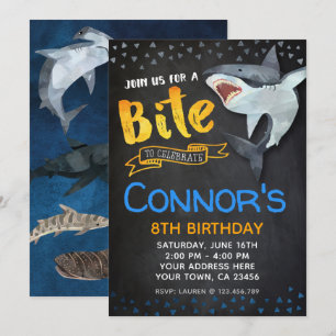 Shark Invitation, Pool Birthday Party, Chalkboard Invitation
