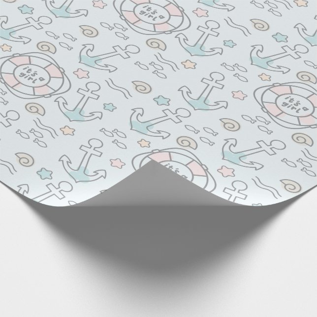 Shark It's A Girl Wrapping Paper (Corner)