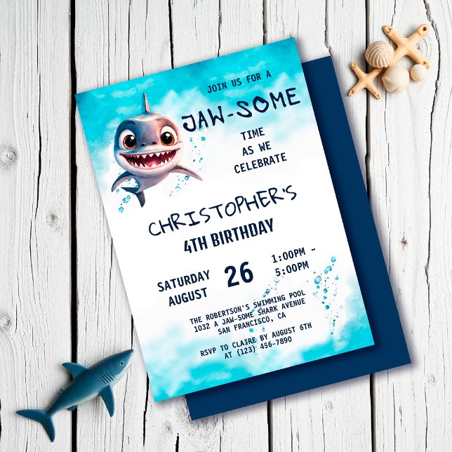 Shark Jawsome Under The Sea Birthday Party Invitation (Creator Uploaded)