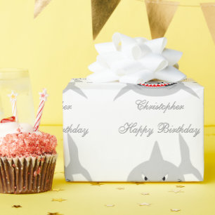 Shark Just Add Name Birthday Wrapping Paper