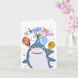 Shark Kids Birthday Celebration Fun Cute Animal Card