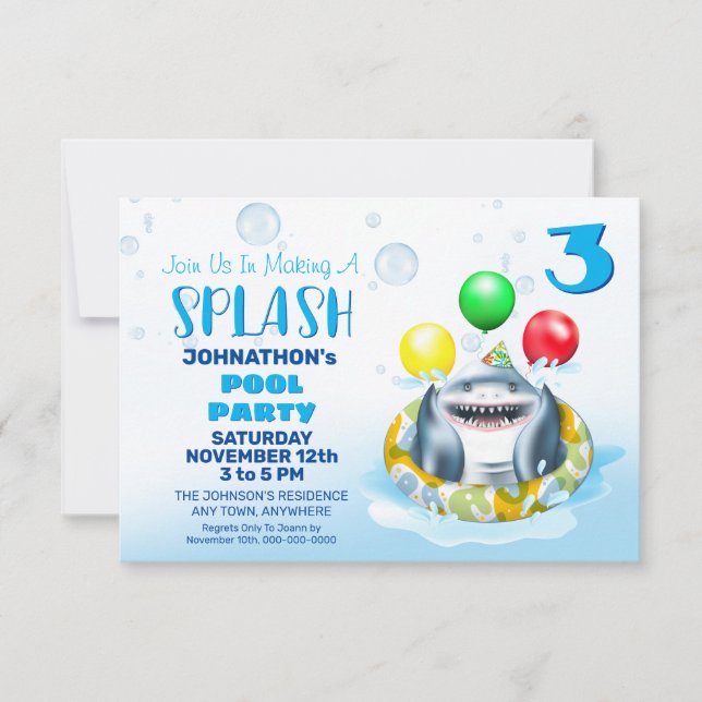 Shark Kids Pool Party Invitation (Front)
