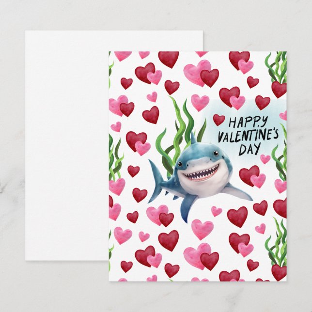 Shark Love Valentine’s Day Card in White (Front/Back)