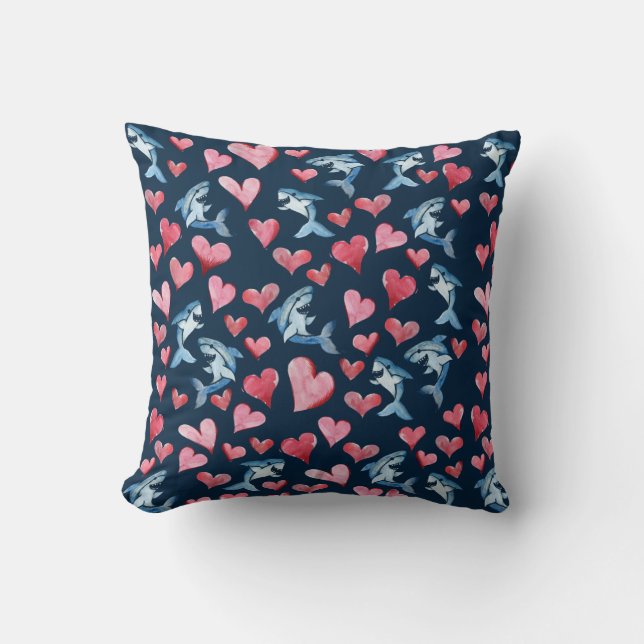 Shark Lover Card Throw Pillow (Front)