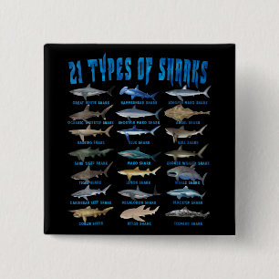 Shark Lovers 21 Types Of Sharks Ocean Animal 2 Inch Square Button