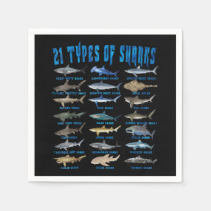 Shark Lovers 21 Types Of Sharks Ocean Animal Napkin