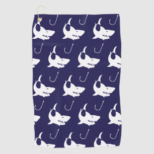 Shark Lovers Nautical Fisherman Fish Hooks Navy Golf Towel