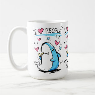 Shark Loves People Funny Doodle Cartoon Coffee Mug