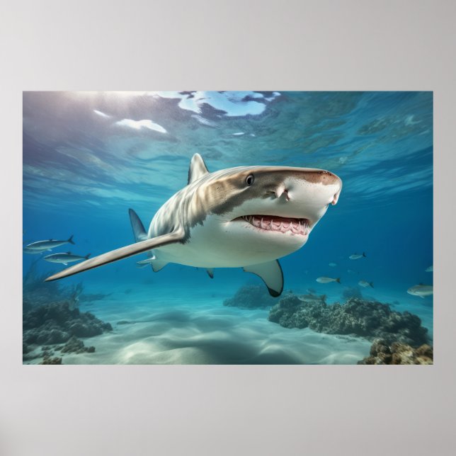 Shark Marine Animal  Blue Ocean Deep Sea Poster (Front)