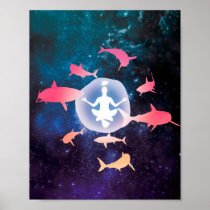 Shark Meditation In Space Surrealistic Art Poster