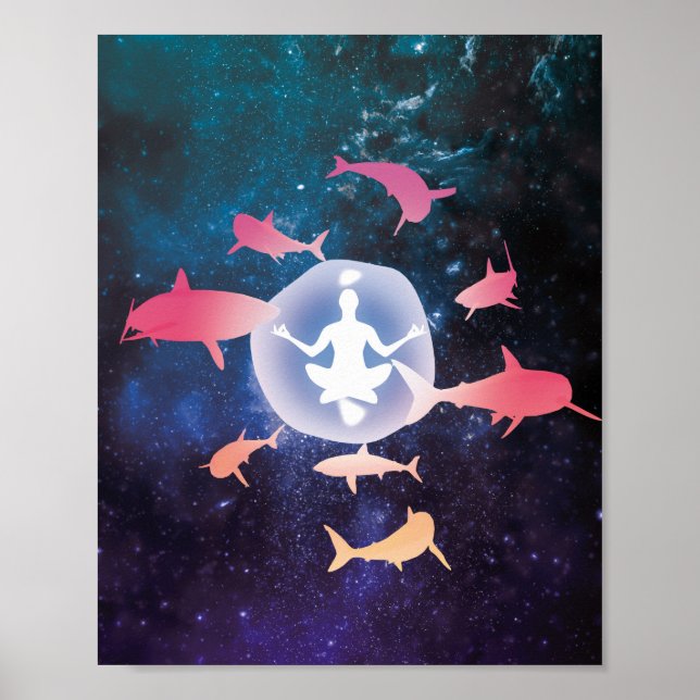 Shark Meditation In Space Surrealistic Art Poster (Front)