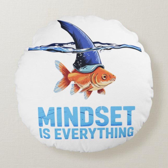 "Shark Mindset Goldfish – Inspirational Motivation Round Pillow (Front)