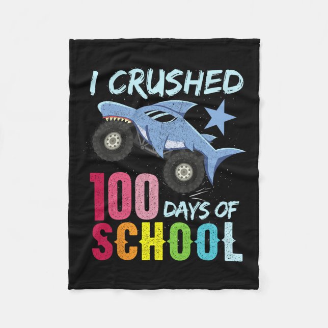 Shark Monster Truck 100 Days Of School Apparel  Fleece Blanket (Front)