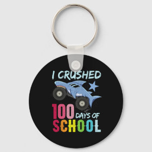 Shark Monster Truck 100 Days Of School Apparel Keychain