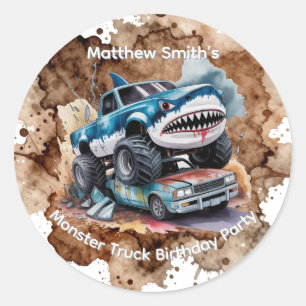 Shark Monster Truck Boy Birthday Classic Round Sticker