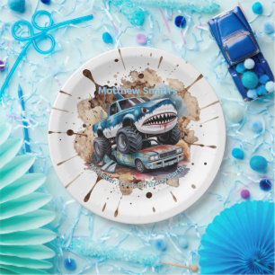 Shark Monster Truck Boy Birthday  Paper Plate