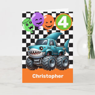 Shark Monster Truck Halloween 4th Birthday Card