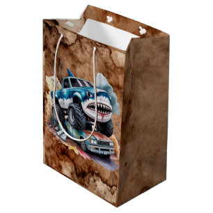 Shark Monster Truck Mud Splatter Boy Birthday Medium Gift Bag