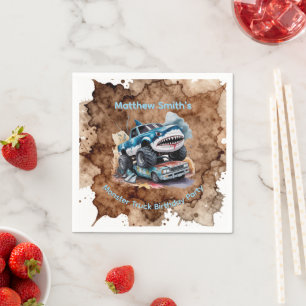 Shark Monster Truck Mud Splatter Boy Birthday Napkin