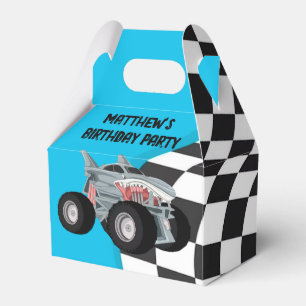 Shark Monster Truck Racing Flag Birthday Party Favor Box