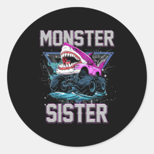 Shark Monster Truck Sister Monster Truck Are My Ja Classic Round Sticker