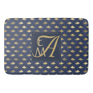 Shark Navy Blue Gold Monogram Home Decor Newlyweds Bath Mat