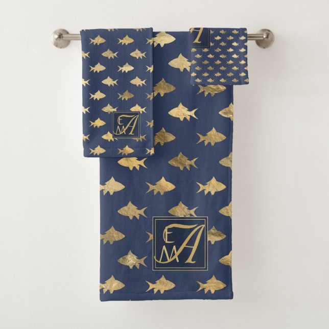 Shark Navy Blue Gold Monogramme Maison Décor Nouve (En situation)