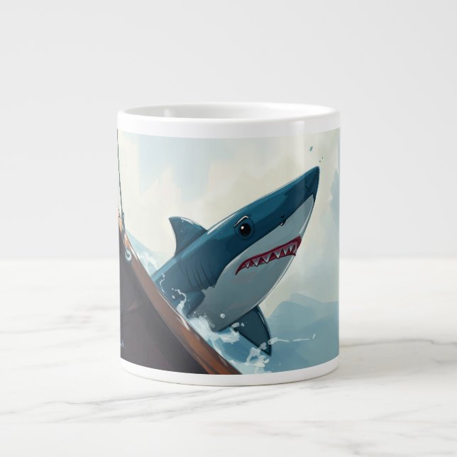 Shark Near Boat Large Coffee Mug (Front)