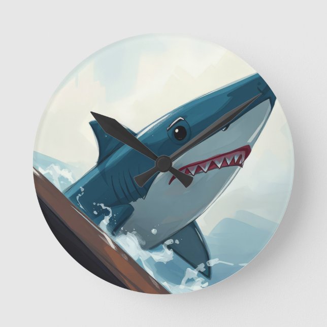 Shark Near Boat Round Clock (Front)