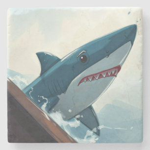 Shark Near Boat Stone Coaster