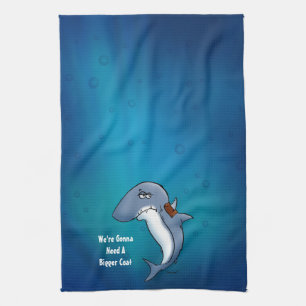 Shark Needs A Bigger Coat Funny Cartoon Kitchen Towel
