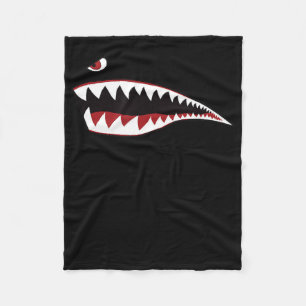 Shark Nose Art Green - Wwii Military Plane Fleece Blanket