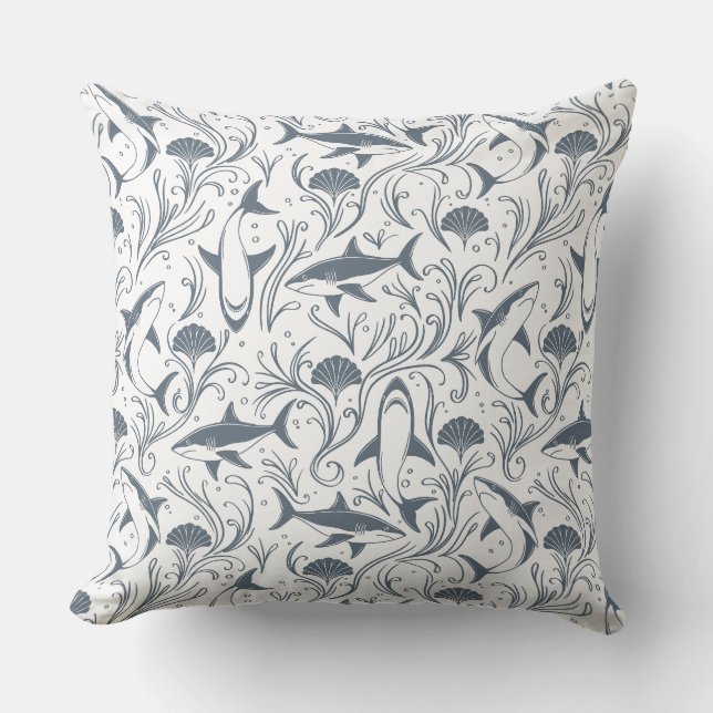 Shark Nouveau  Throw Pillow (Front)