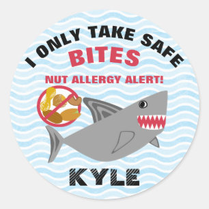 Shark Nut Allergy Alert Customized Cute Kids Classic Round Sticker
