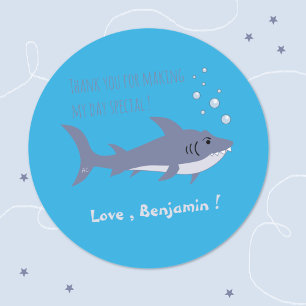 Shark Ocean Birthday Blue Favour Sticker