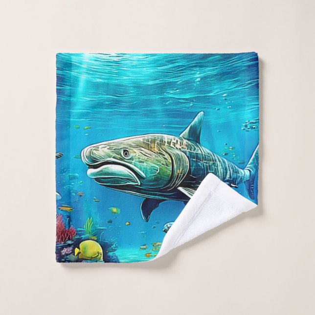 Shark Ocean Predator Art Bath Towel Set (Wash Cloth)