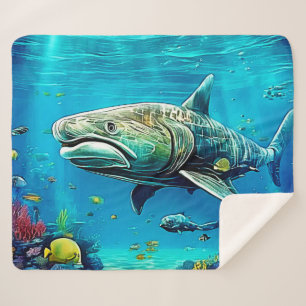 Shark Ocean Predator Art Sherpa Blanket