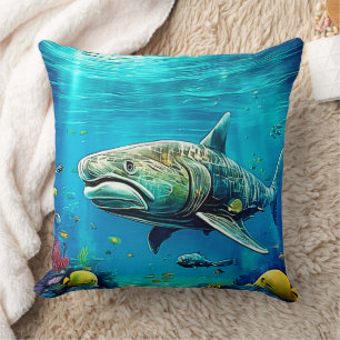 Shark Ocean Predator Art Throw Pillow